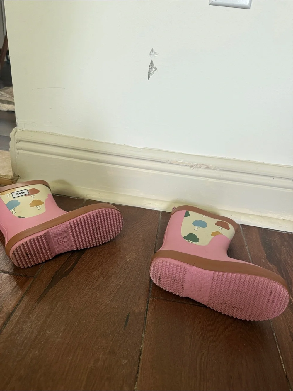 Kids Pink Waterproof Rain Boots with Tree Motif